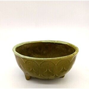 Vintage Cookson Pottery 2706 Green MCM Oval 6.5" Footed Planter